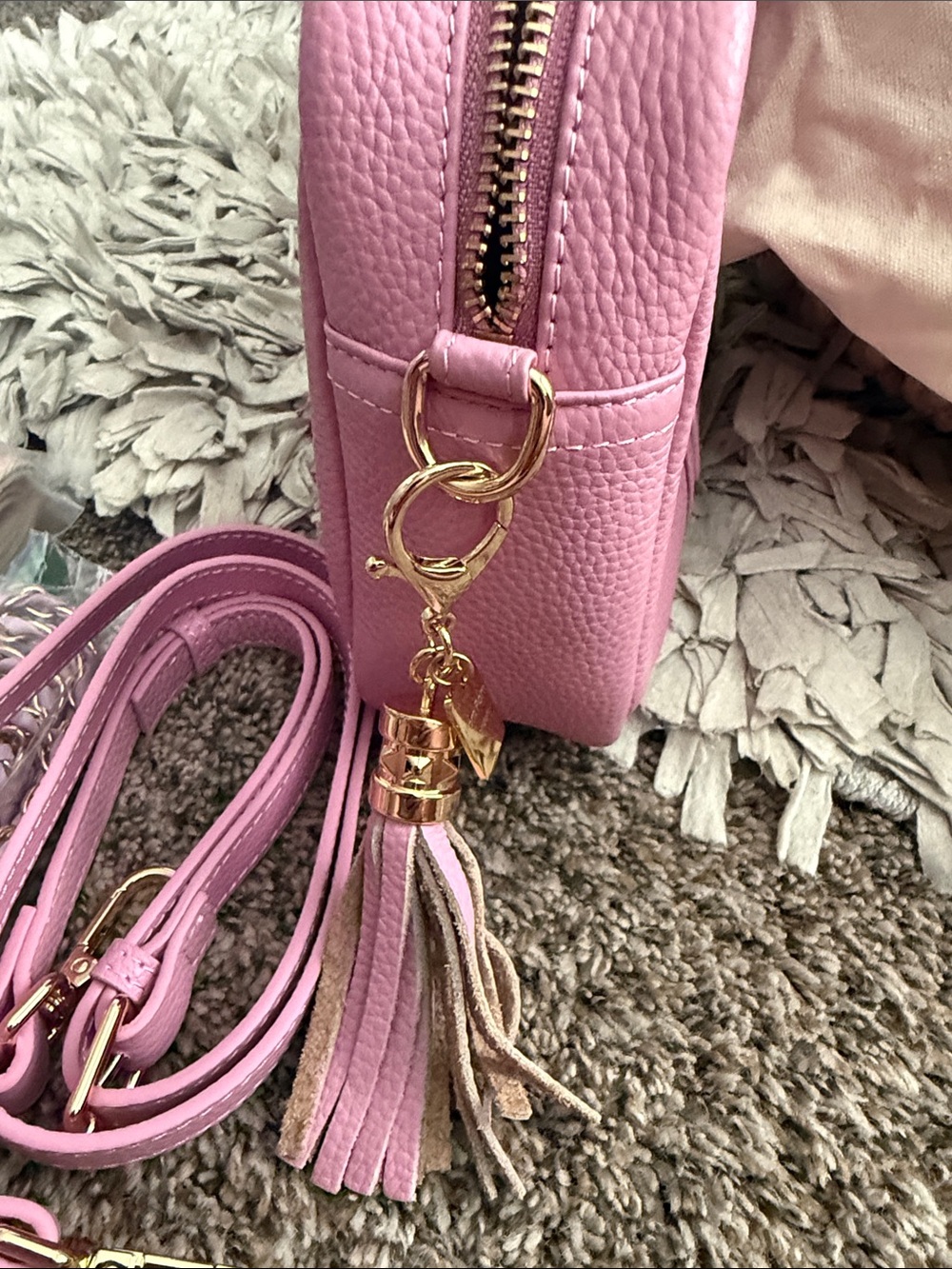 Pom Pom London Pink Leather Crossbody Bag with Wrist Pouch - Picture 5 of 10